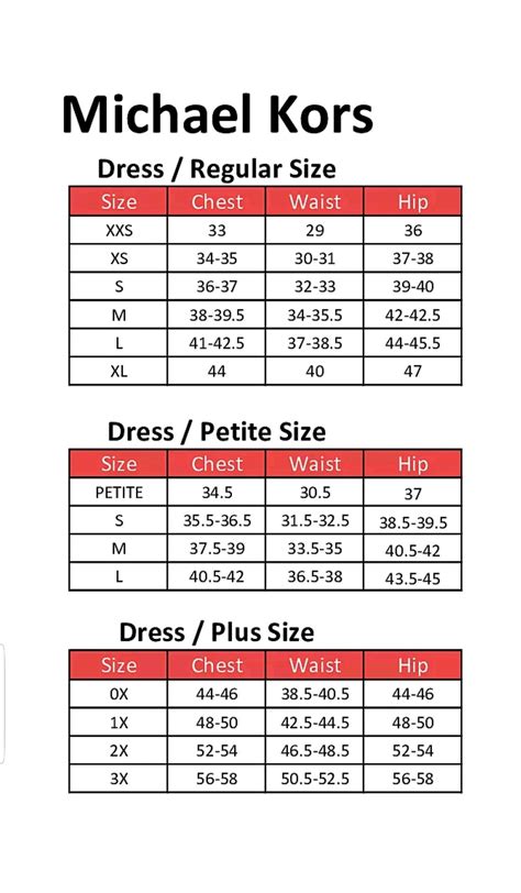 Michael Kors shirt size chart